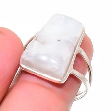 Natural Moonstone Gemstone Handmade 925 Sterling Silver Jewelry Ring Size 9 S887