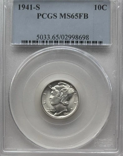 1941-S Mercury Dime 10C PCGS MS-65 FB Full Bands Gem BU Silver Coin #558