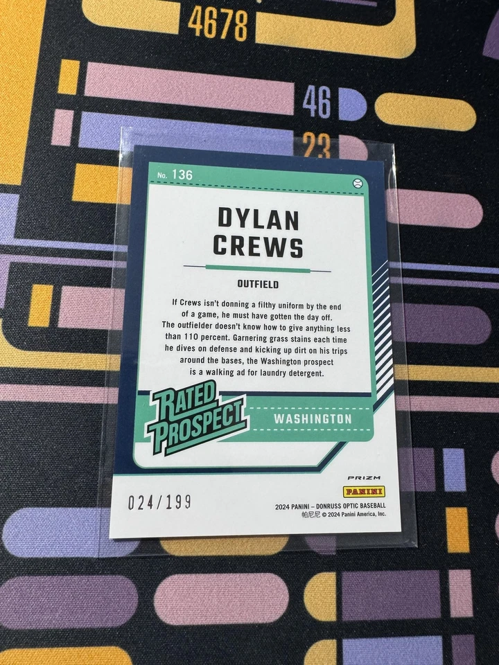 2024 Donruss #136 Dylan Crews Optic Orange Rated Prospects Prizms /199 - Image 2 of 2