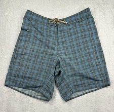 Patagonia Wavefarer Shorts Mens 36 Green Plaid Swim Trunks Lightweight Outdoors