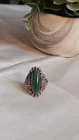 Vintage GK Sterling Silver Malachite Ring Southwestern Floral Artisan Native