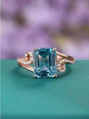 2.20Ct Emerald Cut Simulated Blue Topaz Wedding Band Ring 14k Rose Gold Plated