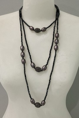 Heidi Daus ''Ease & Elegance'' 15  Onyx Crystal  3 Strand Beaded Necklace