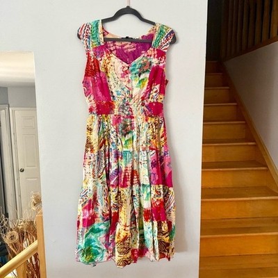   EUC Papa Vibrant Multicolor Arts & Crafts Midi Dress