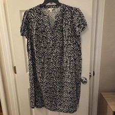 Terra & Sky sz 1X linen/rayon geo print shift shirt dress relax fit casual