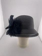 Bellissima Women’s Hat Black Bucket Feathers One Size Church Wedding Elegant
