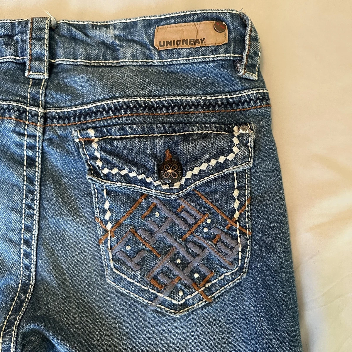 Jeans Skinny Unionbay Brodés Style Y2K Taille 0 - Occasion Très Bon état, Effet Délavé