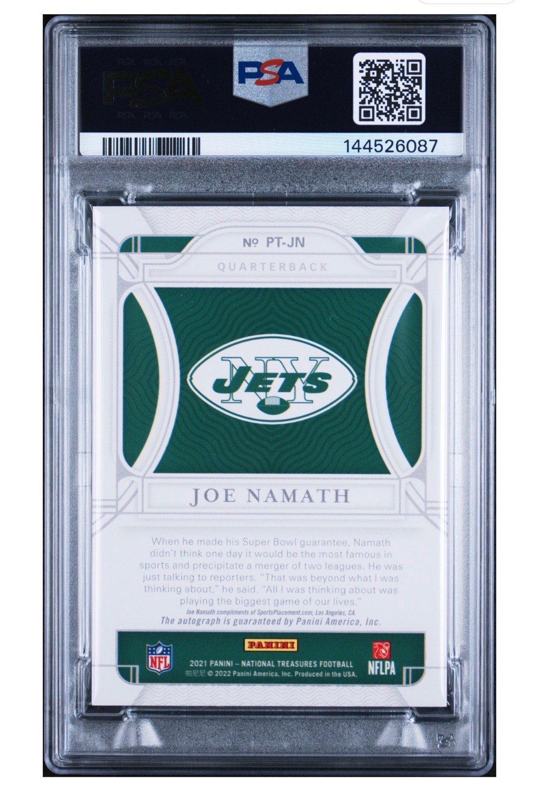 2021 National Treasures Joe Namath Personalized Treasures /49 PSA 10 GEM AUTO 10 view 2
