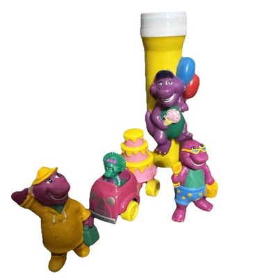 Vintage - Lot Of 4 Barney Figures 1993 The Lyons Group  Plastic Flashlight