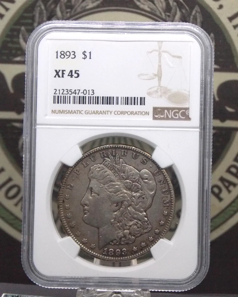1893 "P" Morgan SILVER Dollar $1 NGC XF45 #013 Extra Fine ECC&C, Inc. - Image 3 of 4