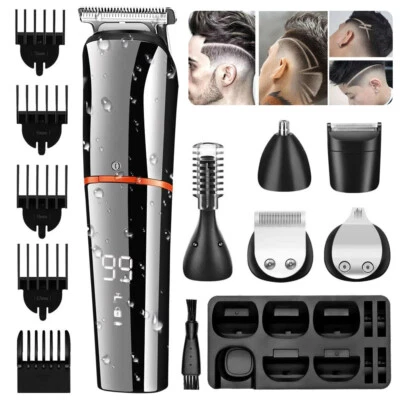 6 in 1 Kit Electric Hair Clipper Cordless Beard Trimmer Mens Grooming Shaver Kit