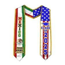 Personalized Text Mexican Graduation Sash Mexican American Flag Grad Stole 2025
