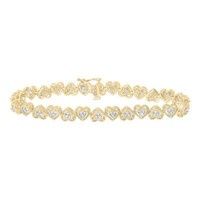 10K Gelbgold Diamant Damen Texturiert Herz Link Tennis Armband 1 Karat 18.4Cm