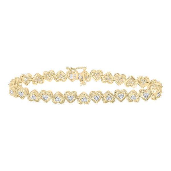 10K Gelbgold Diamant Damen Texturiert Herz Link Tennis Armband 1 Karat 18.4Cm-image
