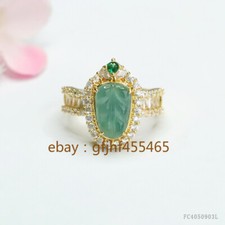 Certificate Natural A grade jadeite blue water leaf diamond ring adjustable
