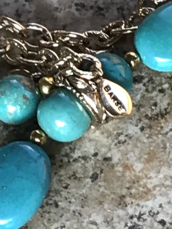 Collar Studio Barse Turquesa Pepitas Chapado en Oro Bronce Gp 58" Foto 4 de 4