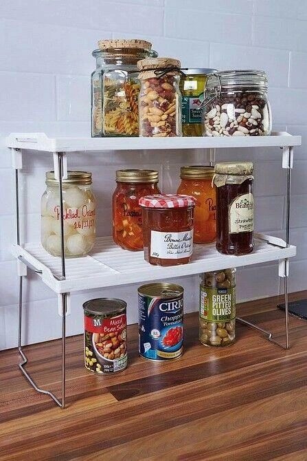 Kitchen Shelf Storage Set Stackable 2 Piece Shelves Home White 7078