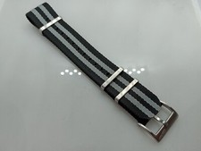 New Geckota Watchgecko 22mm Military Nylon Black & Grey Watch Strap Brushed YA24