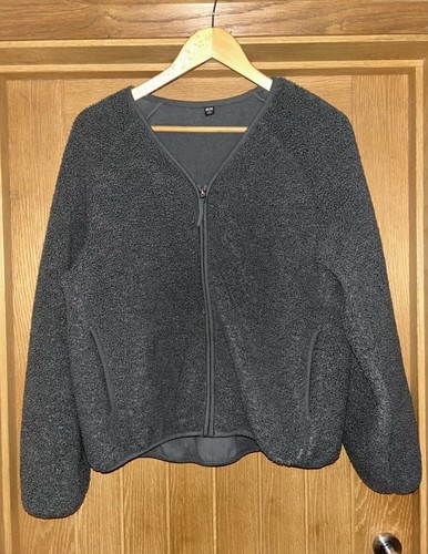 UNIQLO Charcoal Grey Soft Pile Lined Fleece V-neck Cardigan Jacket Size Small