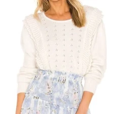 LoveShackFancy Angora Blend Jasmine Pullover Sweater, Ivory, Size Medium