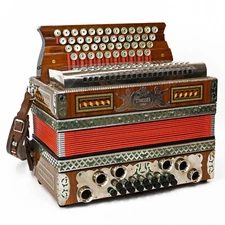 Vintage 1988 Strasser Harmonika 4 Row Button Accordion w/ Paperwork & Case -N