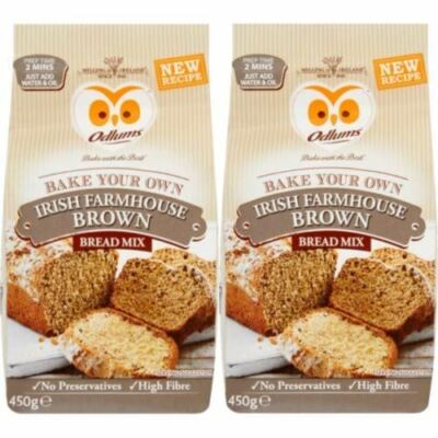 Odlums Quick Bread Irish Farmhouse Bread Mix, 2 bags, 450g (15.9oz) per bag.