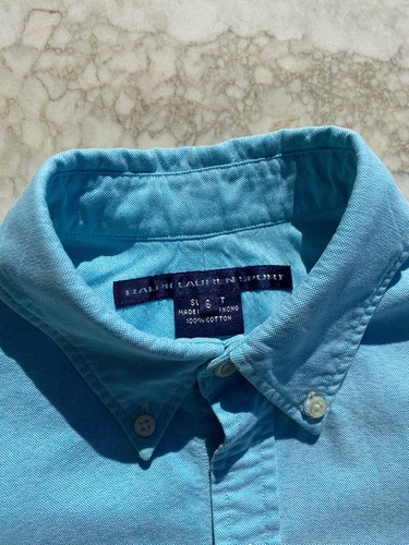 Ralph Lauren Sport Blue Button Up Long Sleeve Slim Fit 100% Cotton Logo Kids 6 - Picture 7 of 12