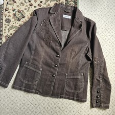 Brown Y2k Embroidered Beaded Denim Jacket Womens Size 14