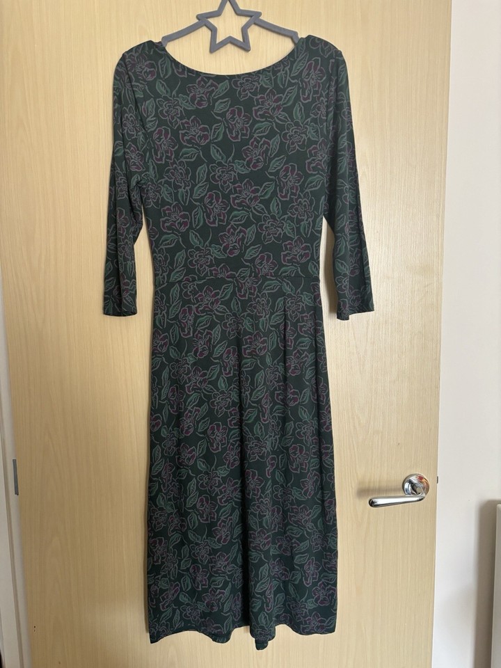 Seasalt Cornwall St Margarets Dress Green Floral Ruched Front Size UK 8