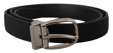 DOLCE & GABBANA Belt Black Grosgrain Leather Silver Logo Buckle s. 90cm / 36in