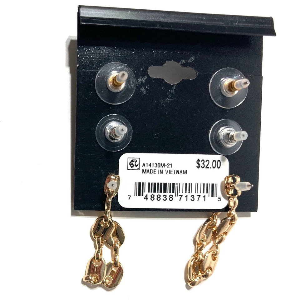 JUEGO DE 3 PENDIENTES DE ARO Y TACHUELAS DE CRISTAL TONO PLATA DORADO GUESS NUEVOS CON ETIQUETAS Foto 3 de 4