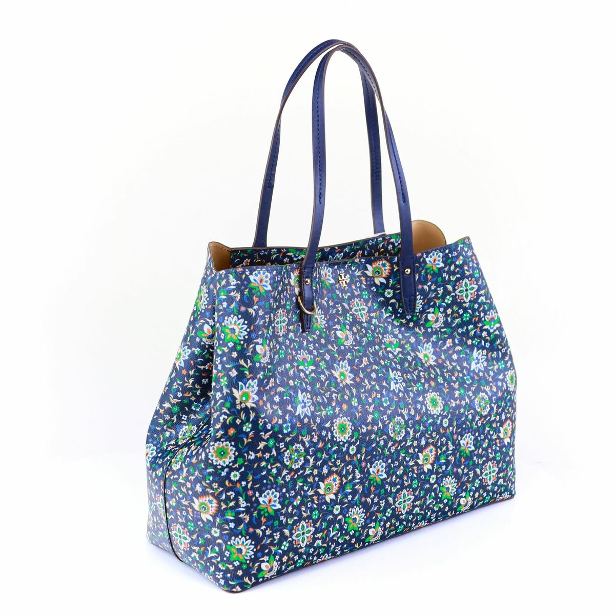 Tory Burch Kerrington Square Tote Navy Floral Flower SHOPPER