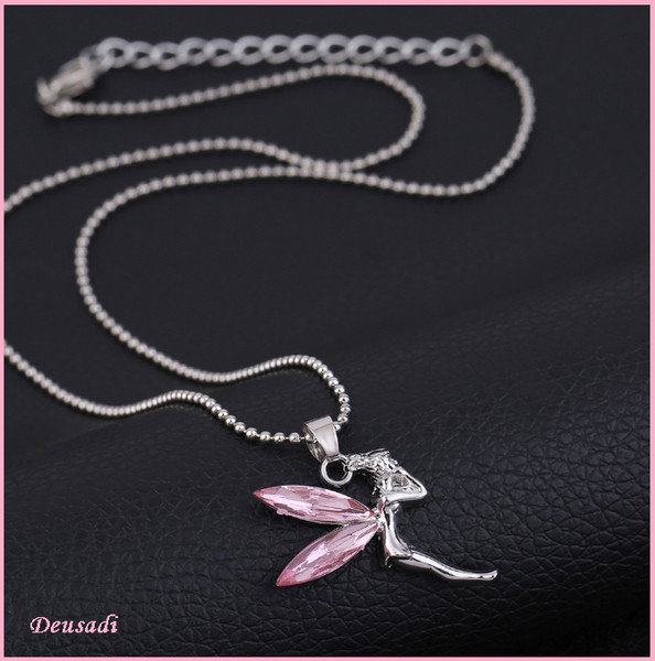 CADENA Y COLGANTE CON HADA PRECIOSA CON  ALAS DE CRISTAL ROSA