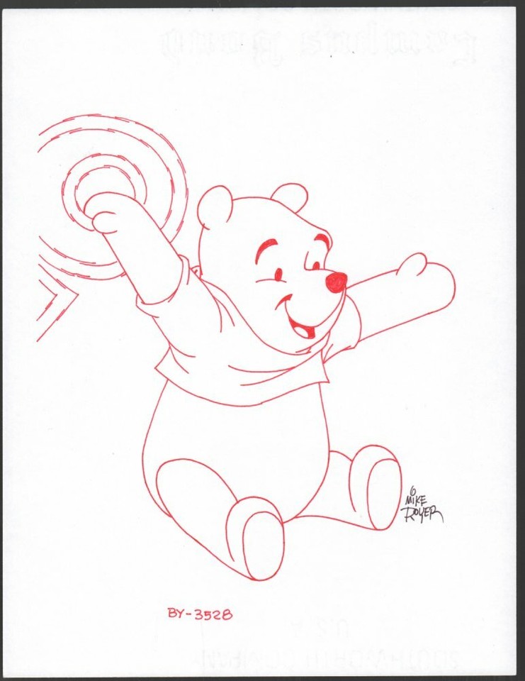 Winnie-the-Pooh Disney Red Ink Drawing - Pooh with Circle BY-3528 by Mike Royer Comic Art
