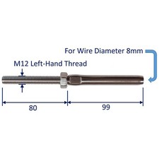 Stainless Steel Swage Stud End Fitting for Wire Rope, Right/Left Metric Thread