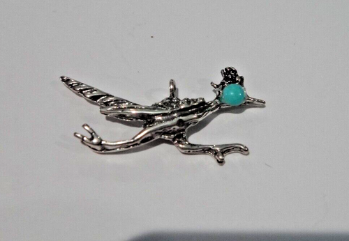 3D 15x25mm Roadrunner Bird with Faux Turquoise eye Sterling Silver Charm - Picture 2 of 4