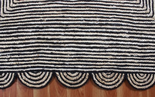 Rug Cotton Carpet Black White Natural Handmade Rectangle Braided Reversible Rug - Picture 5 of 9