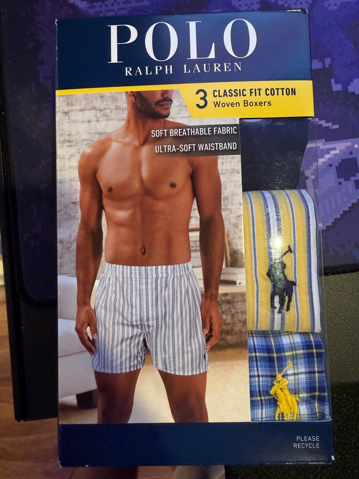 Men’s Polo Ralph Lauren Woven Boxer 3 Pack Classic Fit Cotton Underwear Size L