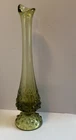 VTG Avocado Green Fenton Hobnail Art Glass  Footed Bud 10” SWUNG VASE 9