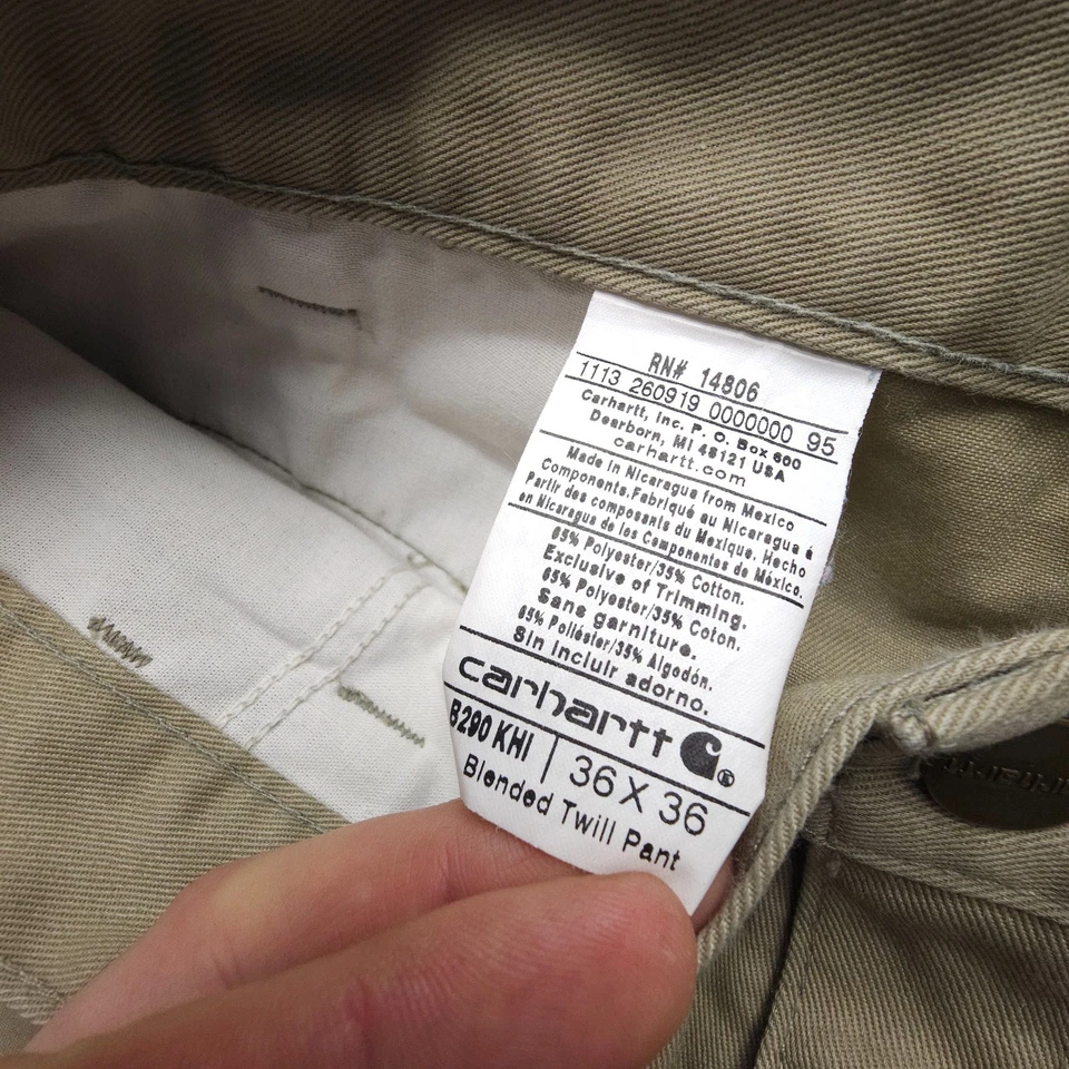 Pantalones de sarga mezclados Carhartt para hombre 36 x 36 caquis tostados ropa de trabajo largos altos B290 Y2K Foto 4 de 4