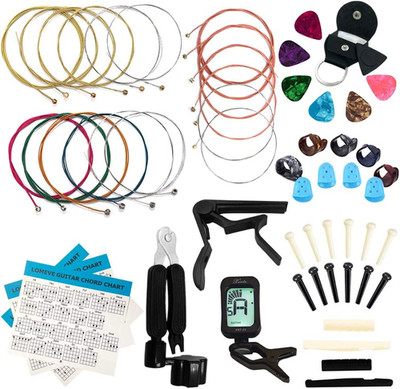 LOMEVE Guitar Accessories Kit Include Acoustic Strings, Tuner, Capo, 3-In-1 Rest