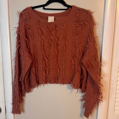 Karisma Womens Rust Cropped Lagenlook Boho Lightweight Sweater SZ S/M