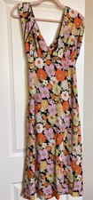 Forever 21 Floral Summer Dress Orange Green Lined Sz L BNWT Halter Neck Backless