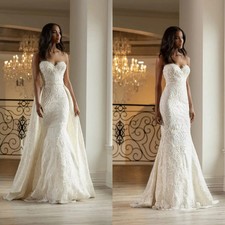 Elegant Mermaid Wedding Dress Sweetheart Strapless Lace Applique Bridal Gown