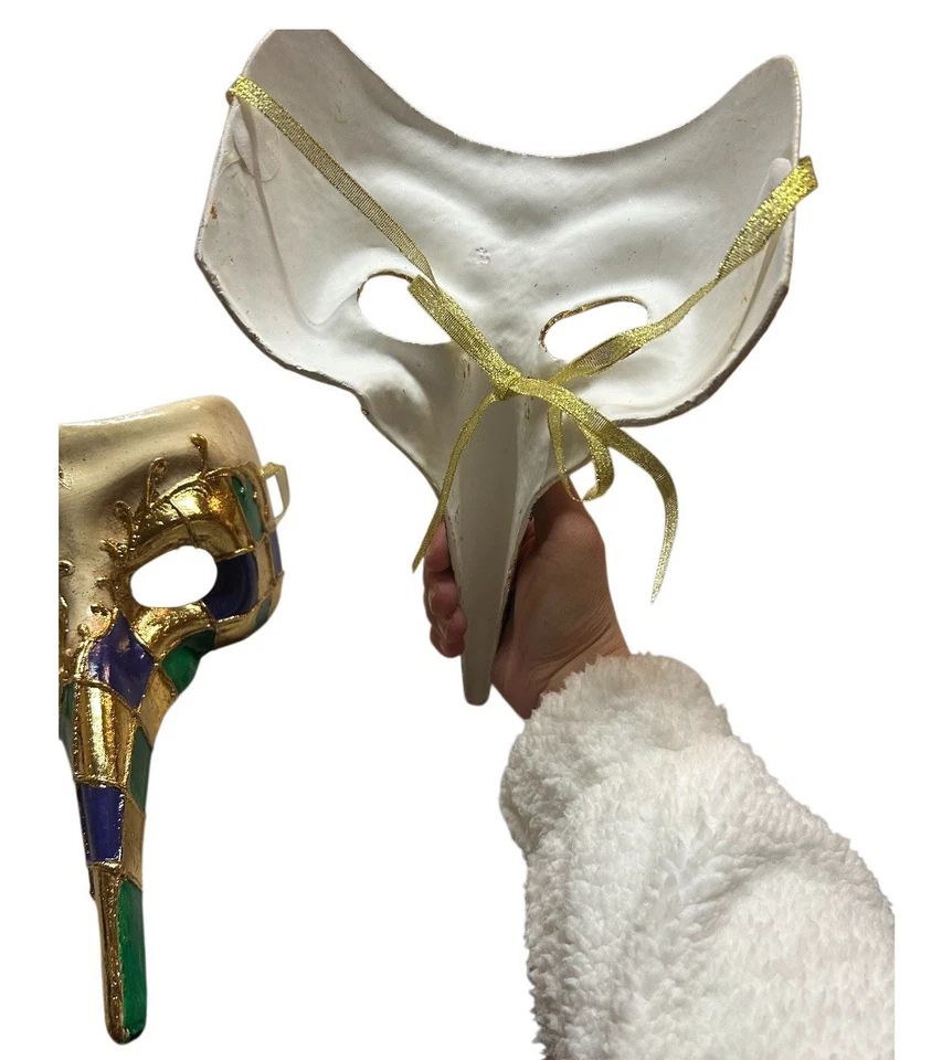 Juego de 2 medias mascarillas venecianas nariz larga Mardi Gras decoración utilería Foto 4 de 4