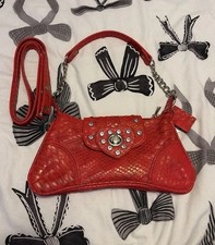 Vintage Y2k Early 2000s Bulaggi Red Croc Print, Silver Hardware, Shoulder Bag