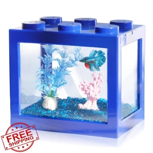 Tsxurepaw Blue Small Betta Fish Tank Kit Cube