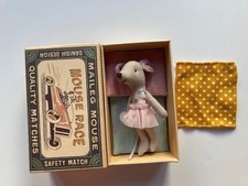 Maileg Little Sister Mouse in Match box with Pink Toto /New /Retired