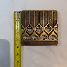 Vintage Art Nouveau Solid Brass Trivet Filigree Heart Scroll Wall Plaque 4.5"