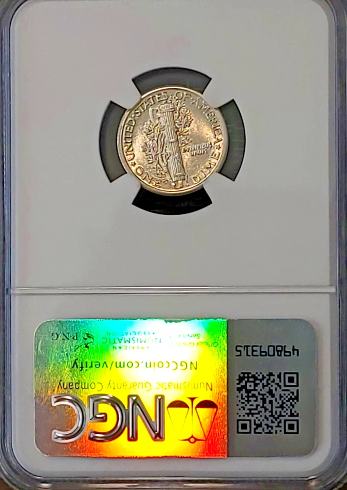 1917 MERCURY DIME NGC GRADED IN MINT STATE 62 w/Full Split Bands (MS62FB) - Image 2 of 3